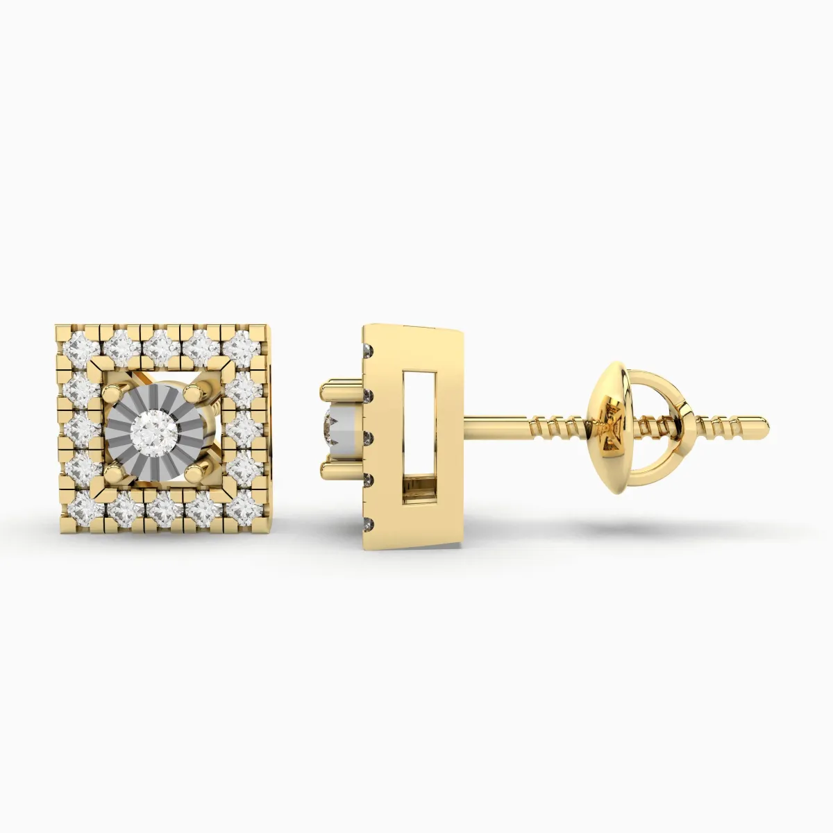 Square Shaped 0.15 CT.T.W Natural Diamond Stud Earring