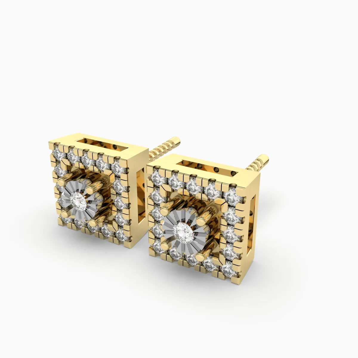 Square Shaped 0.15 CT.T.W Natural Diamond Stud Earring
