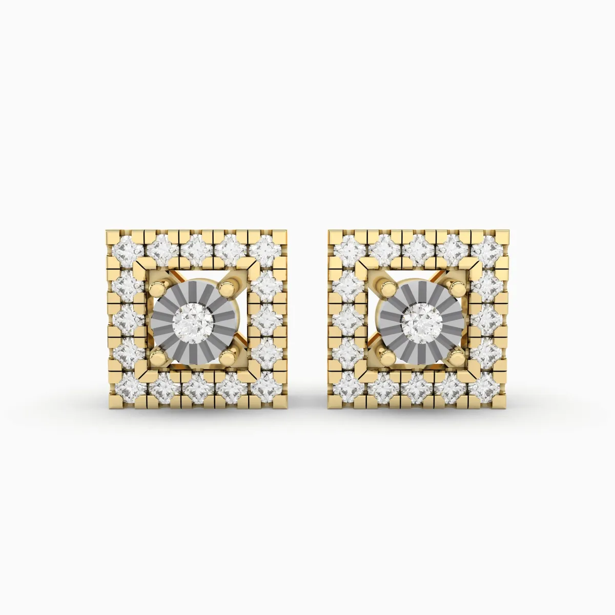 Square Shaped 0.15 CT.T.W Natural Diamond Stud Earring