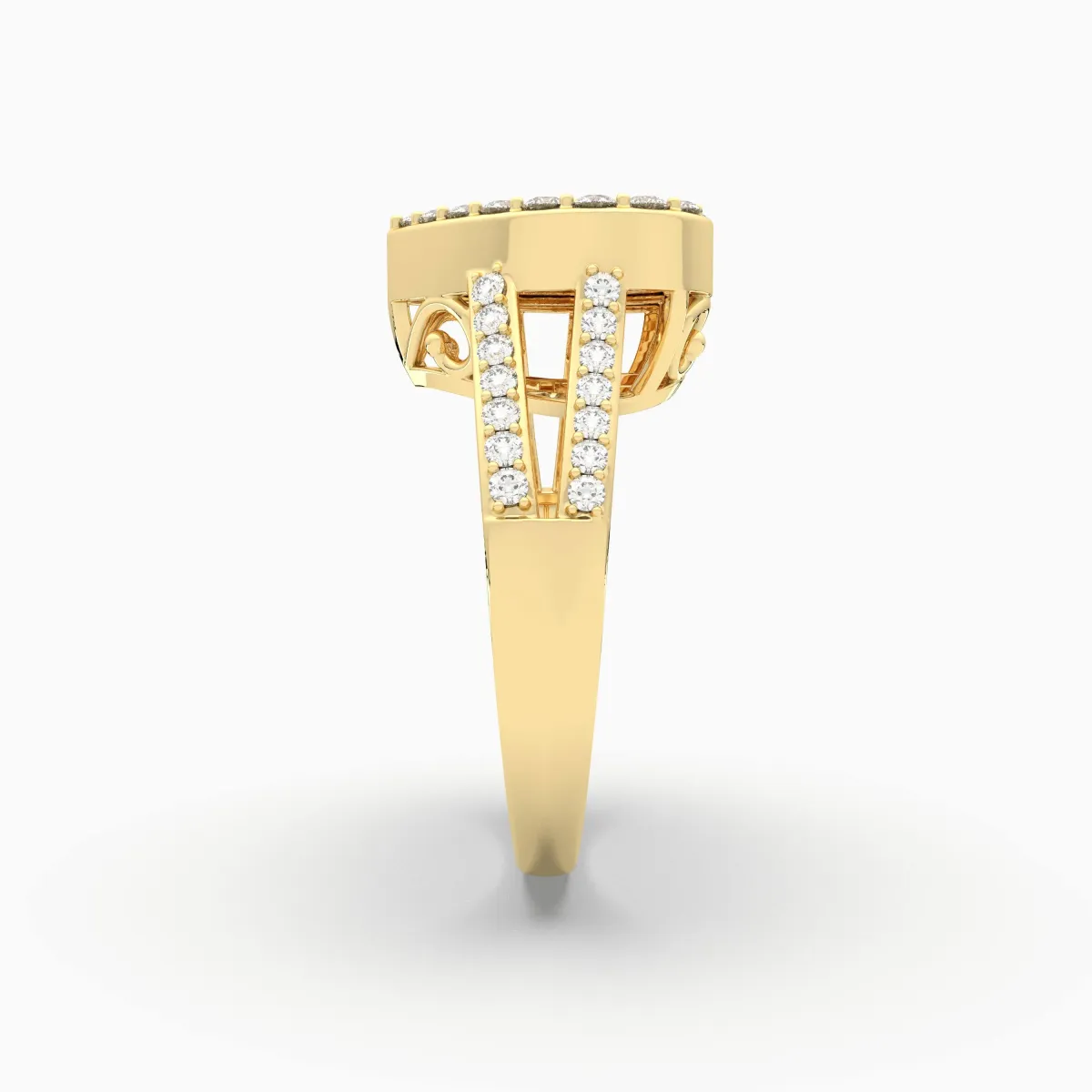 Baguette & Round Cut Natural Diamond Heart Halo Ring