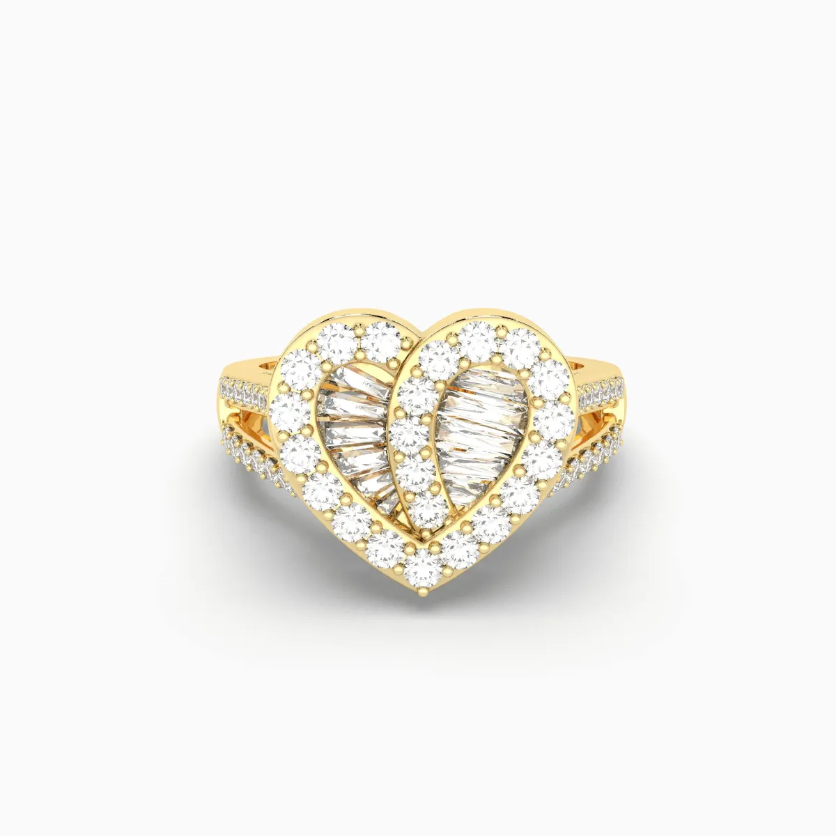 Baguette & Round Cut Natural Diamond Heart Halo Ring