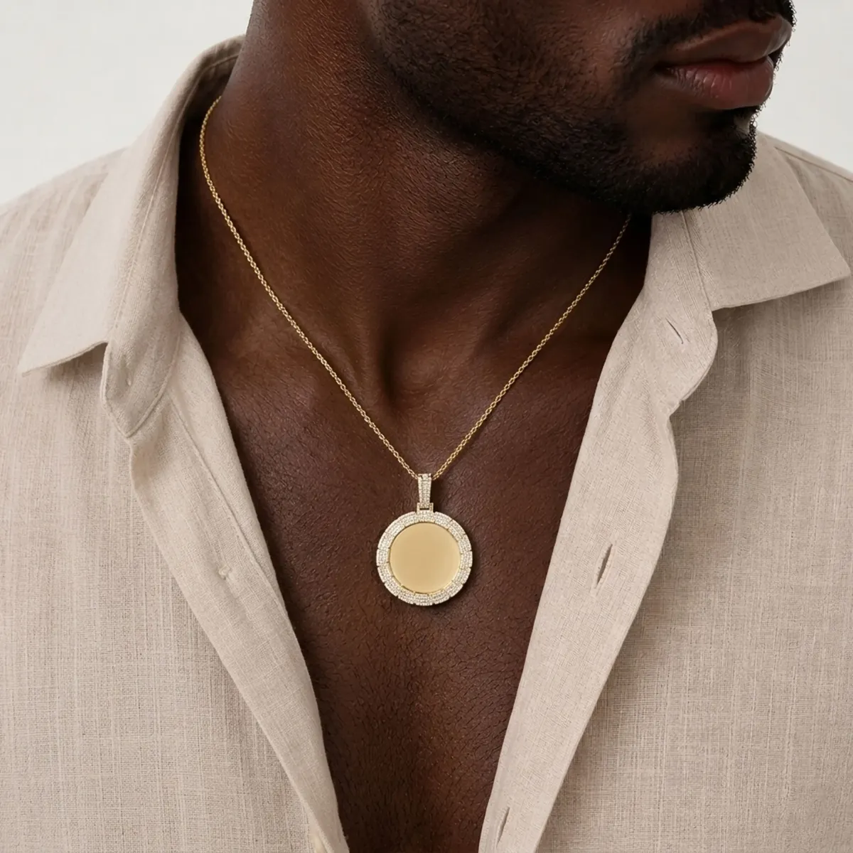Men'S Natural Diamond Photo Memory Pendant