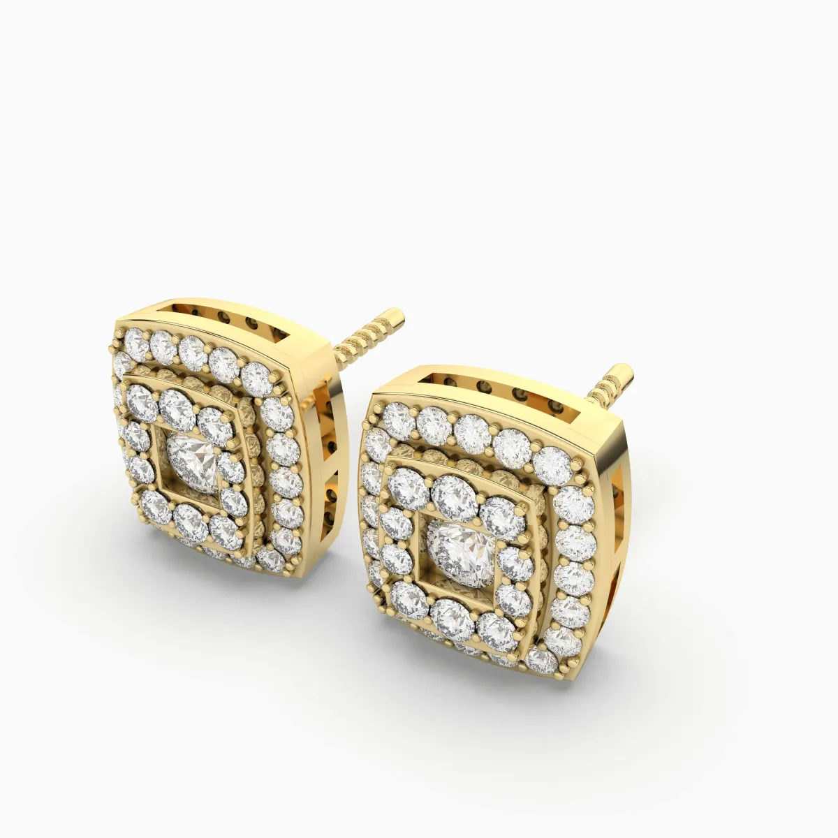 Square Unisex 0.54 CT.T.W. Natural Diamond Cluster Halo Design Stud Earrings