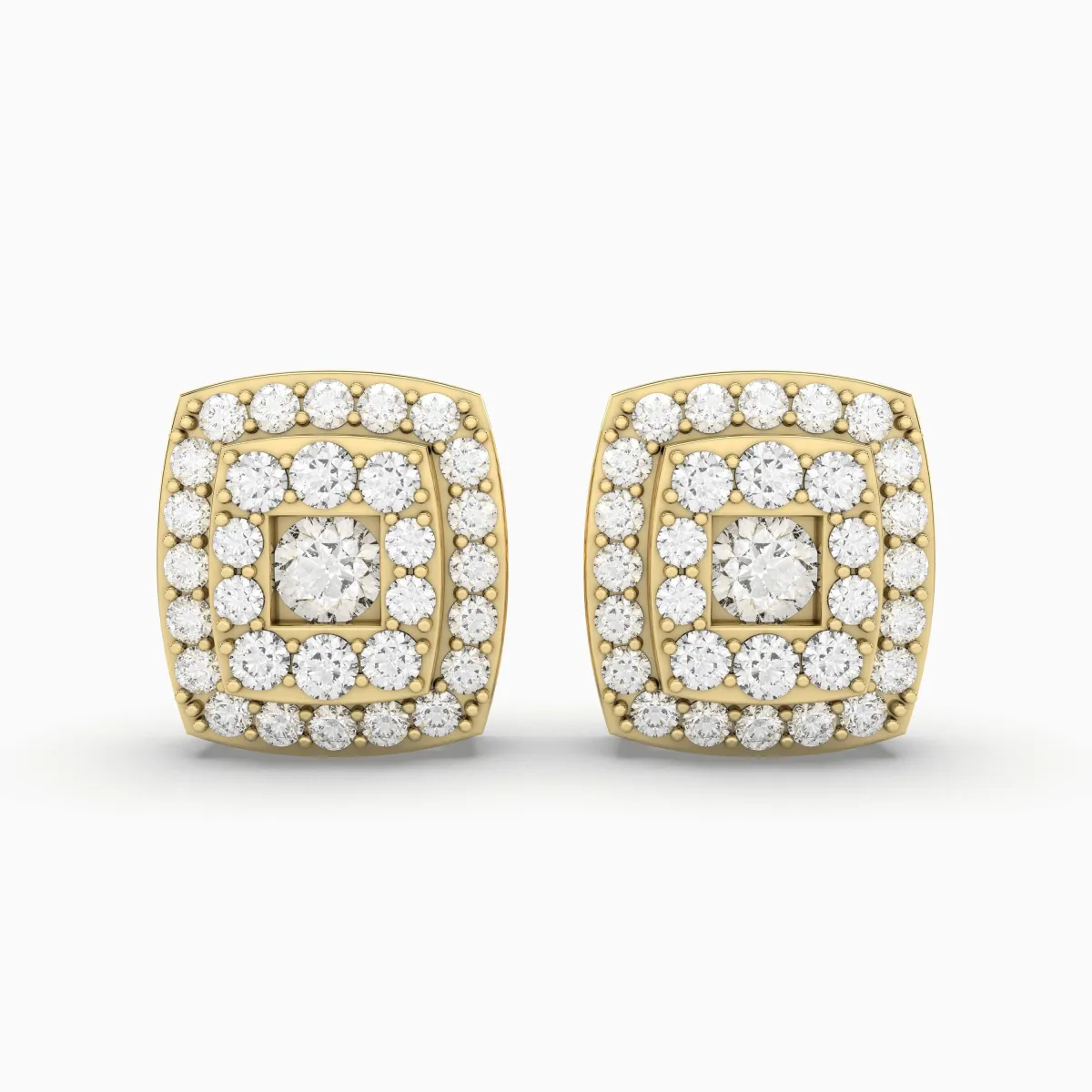 Square Unisex 0.54 CT.T.W. Natural Diamond Cluster Halo Design Stud Earrings