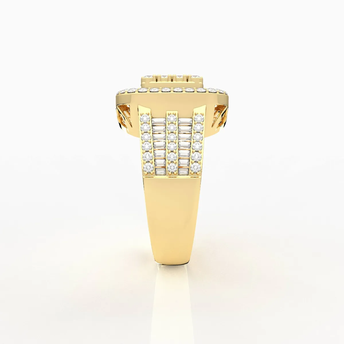 10K Solid Men's Baguette And Round Natural Diamond Ring