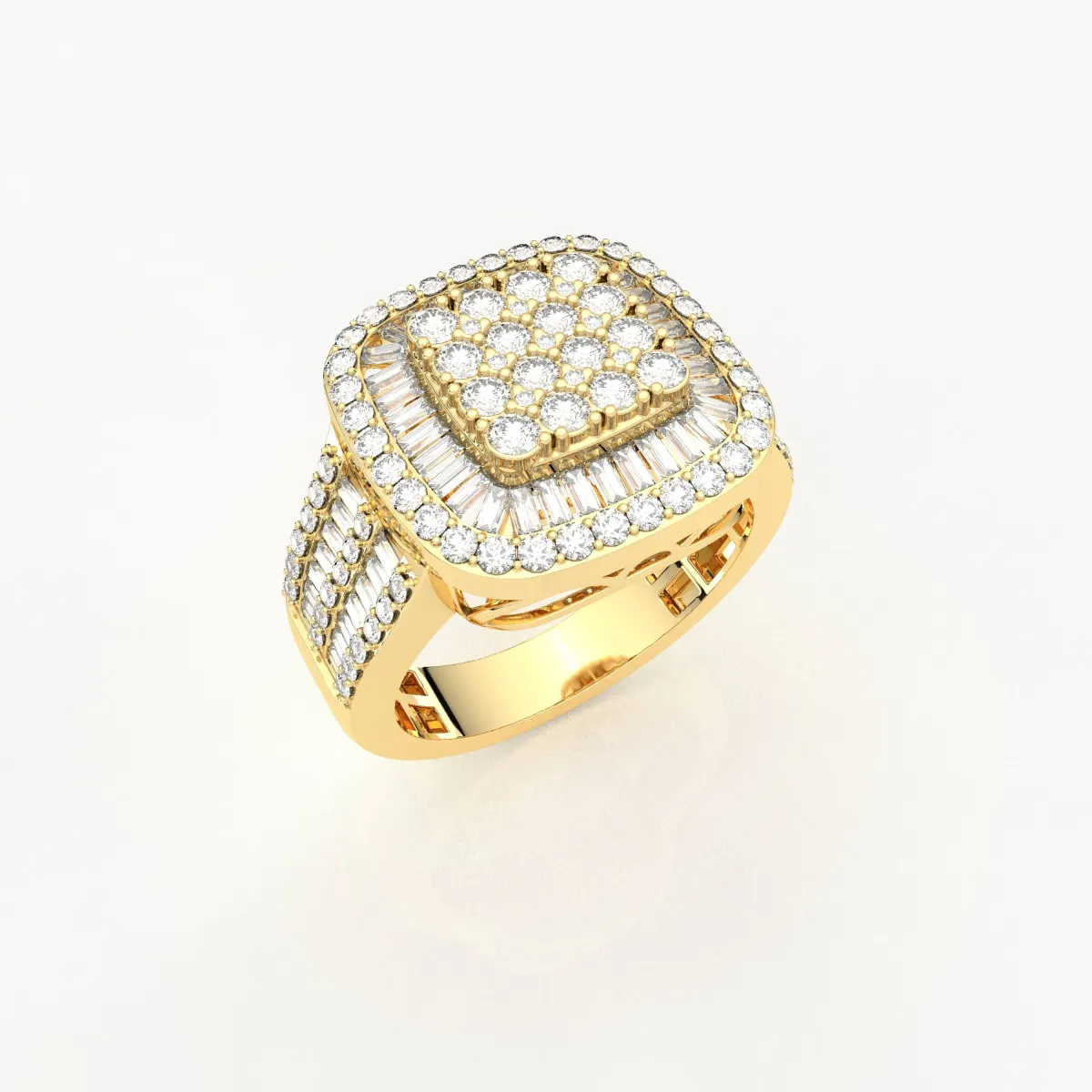 10K Solid Men's Baguette And Round Natural Diamond Ring