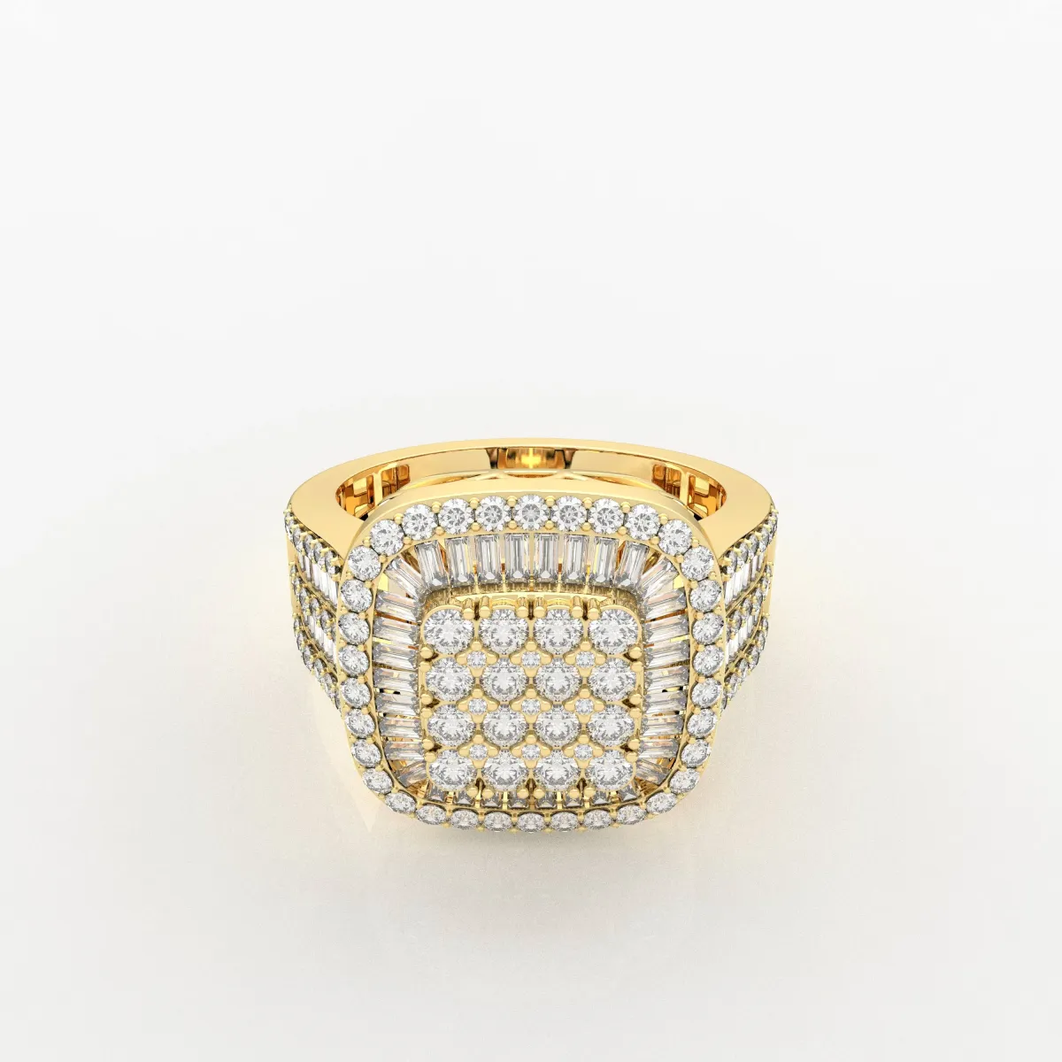 10K Solid Men's Baguette And Round Natural Diamond Ring