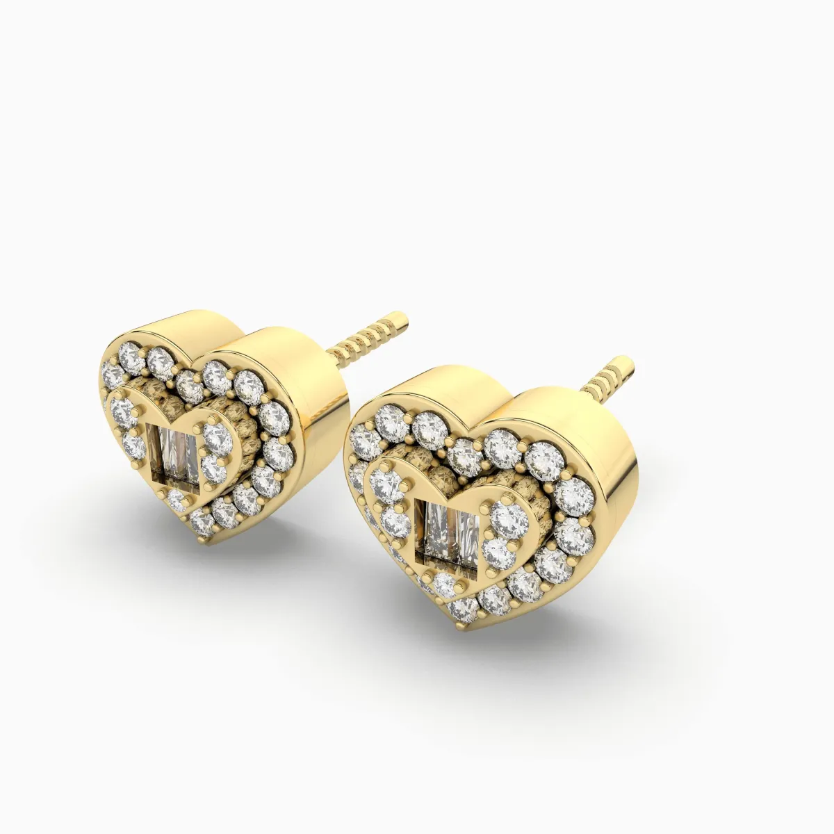 Heart Shape Natural Diamond And Baguette Stud Earring For Women