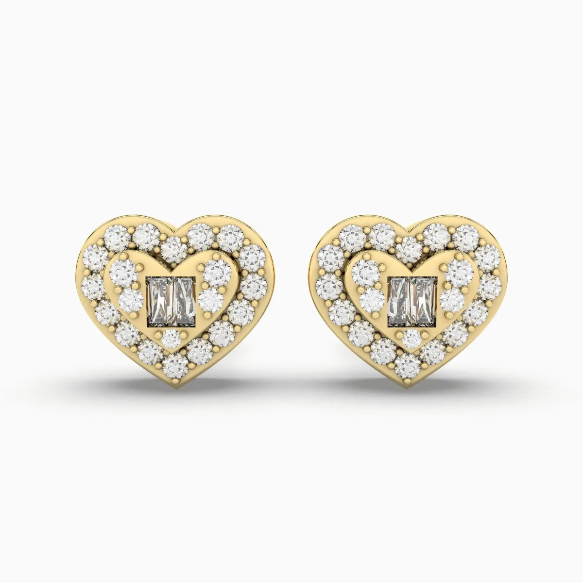 Heart Shape Natural Diamond And Baguette Stud Earring For Women