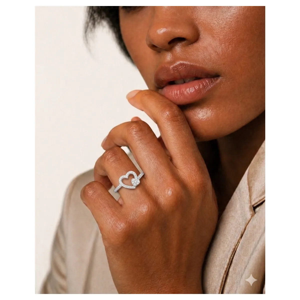 Interlocking Heart Designs Natural Diamond Ring