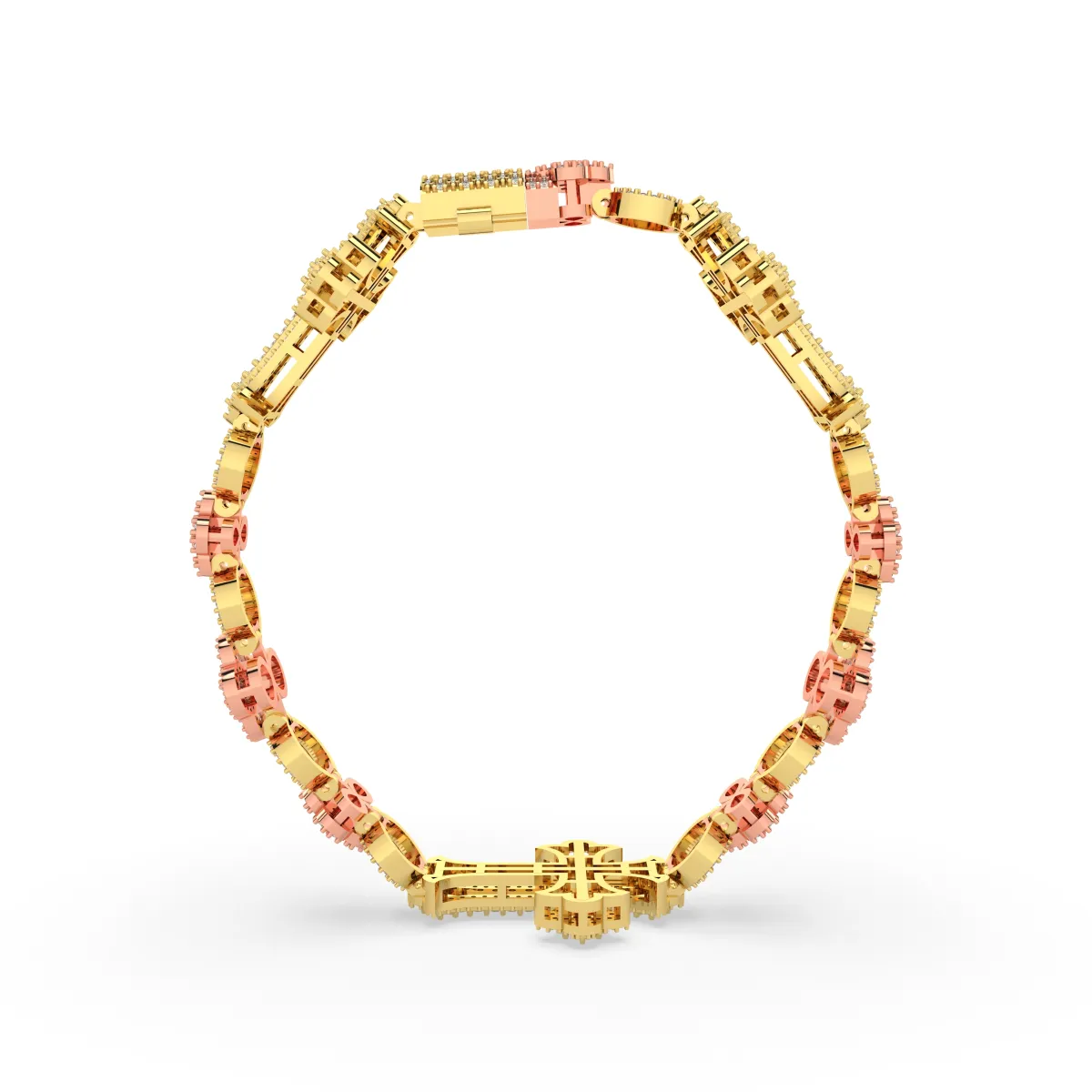 Two-Tone Natural Diamond Cross And Infinity Link Bracelet