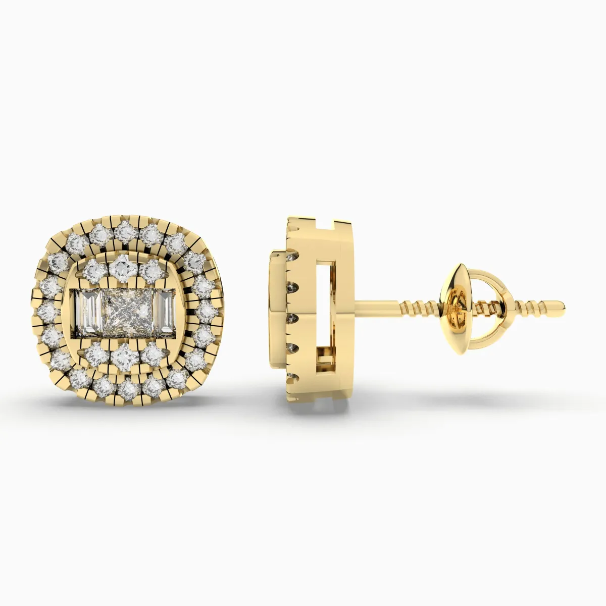 Gold Round Natural Diamond Earrings