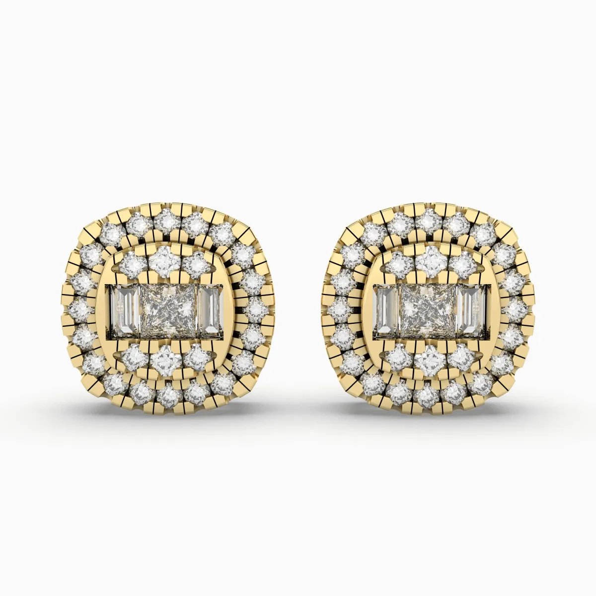 Gold Round Natural Diamond Earrings