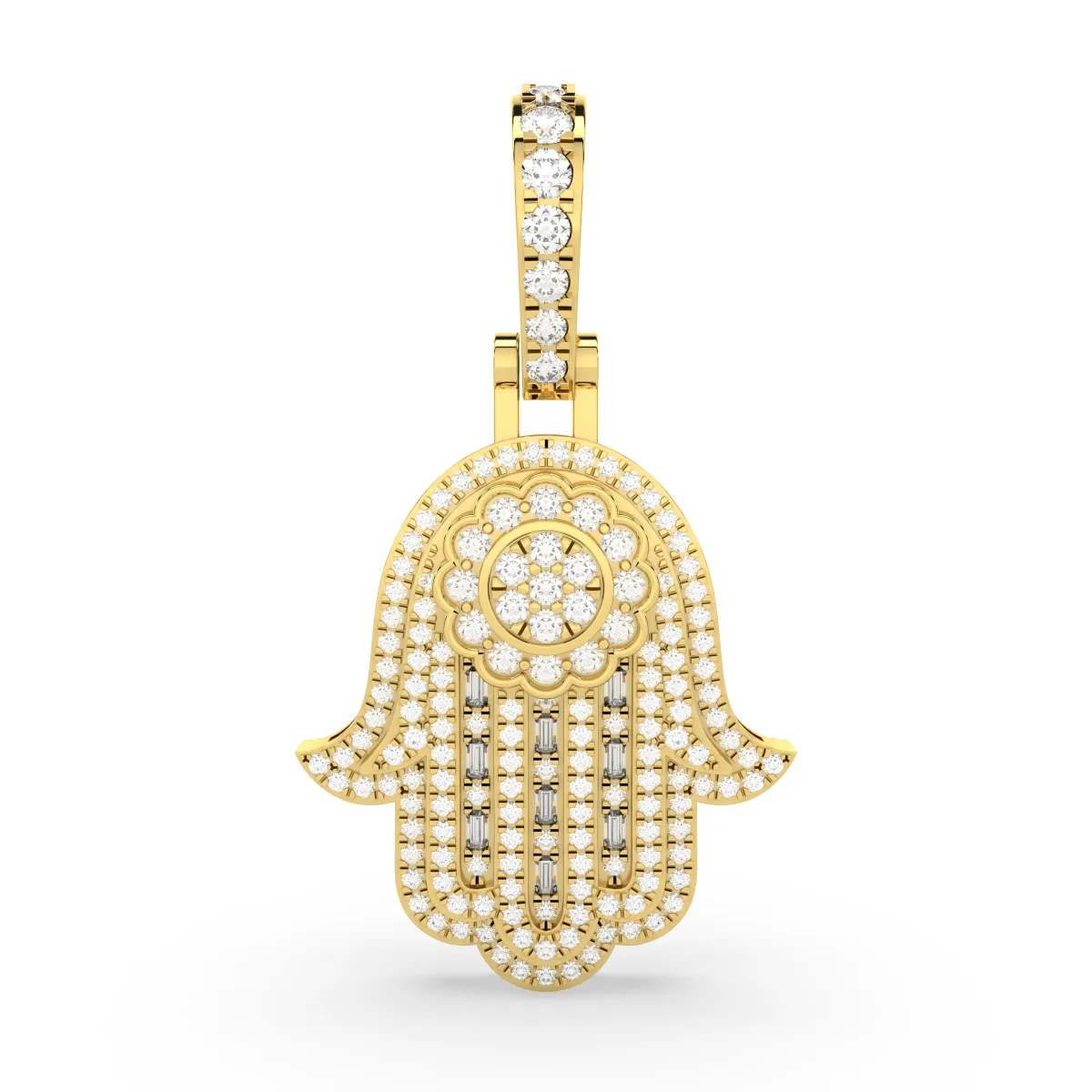 Hamsa Hand Round And Baguette Lab Grown Diamond Unisex Pendant
