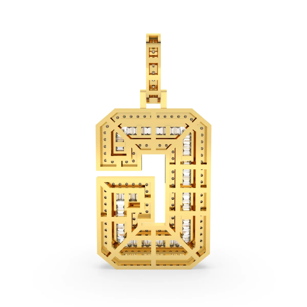 Baguette And Round Cut Natural Diamond G Initial Letter Pendant