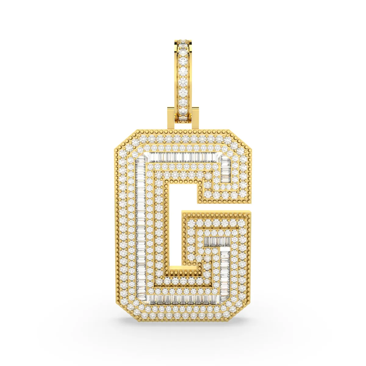 Baguette And Round Cut Natural Diamond G Initial Letter Pendant