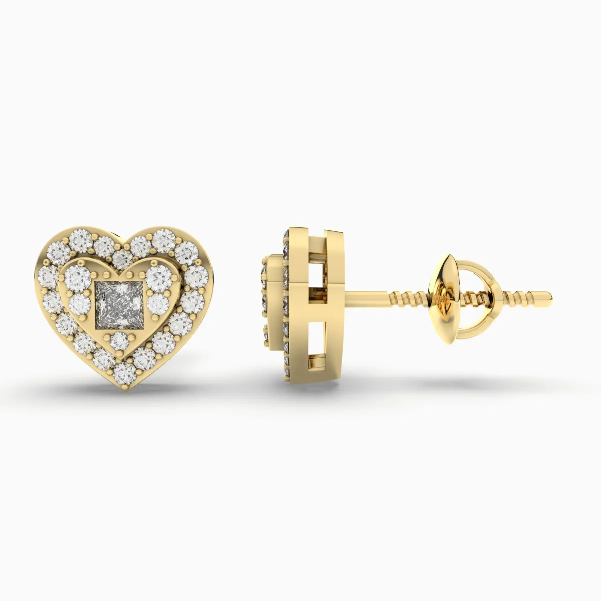 Sparkling Heart Shape Natural Diamond And Buguette Stud Earring For Women