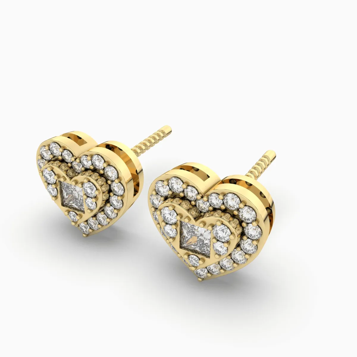 Sparkling Heart Shape Natural Diamond And Buguette Stud Earring For Women