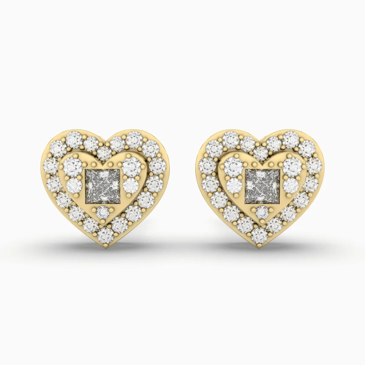 Sparkling Heart Shape Natural Diamond And Buguette Stud Earring For Women