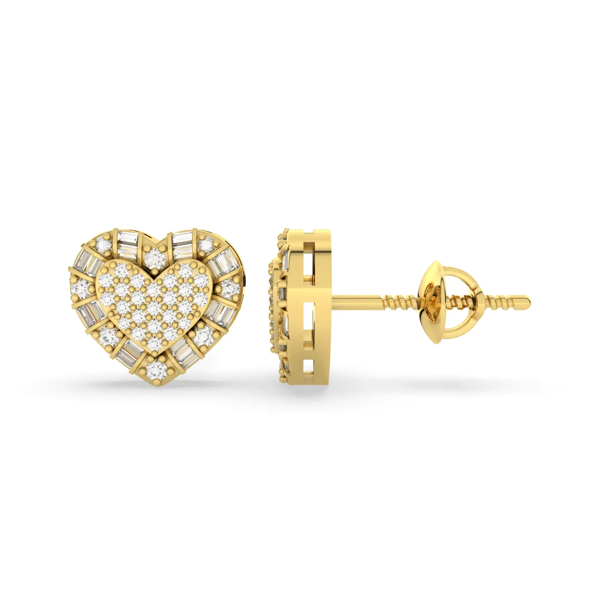 Pair Of Heart-Shaped Natural Diamond Composite Stud Earrings