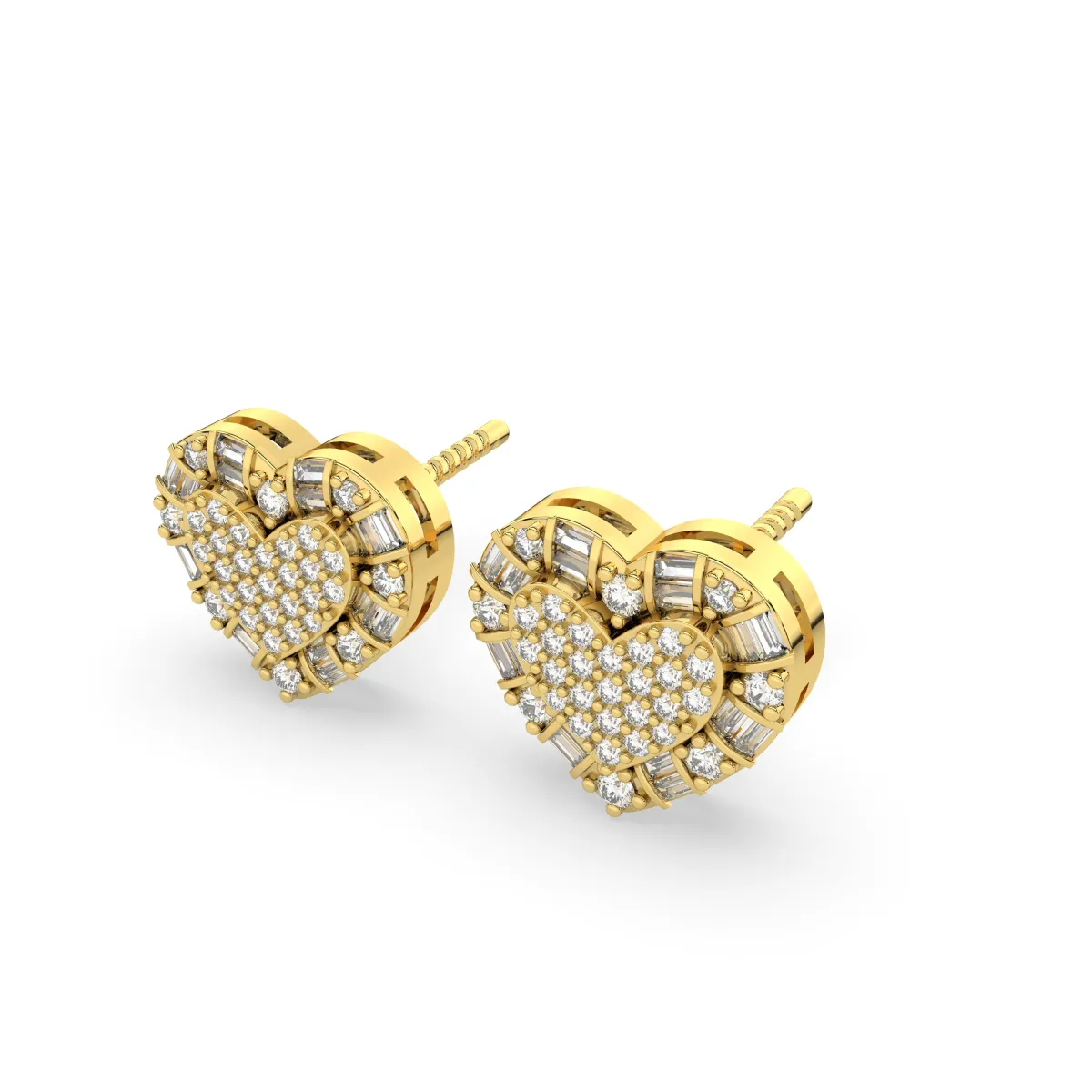 Pair Of Heart-Shaped Natural Diamond Composite Stud Earrings