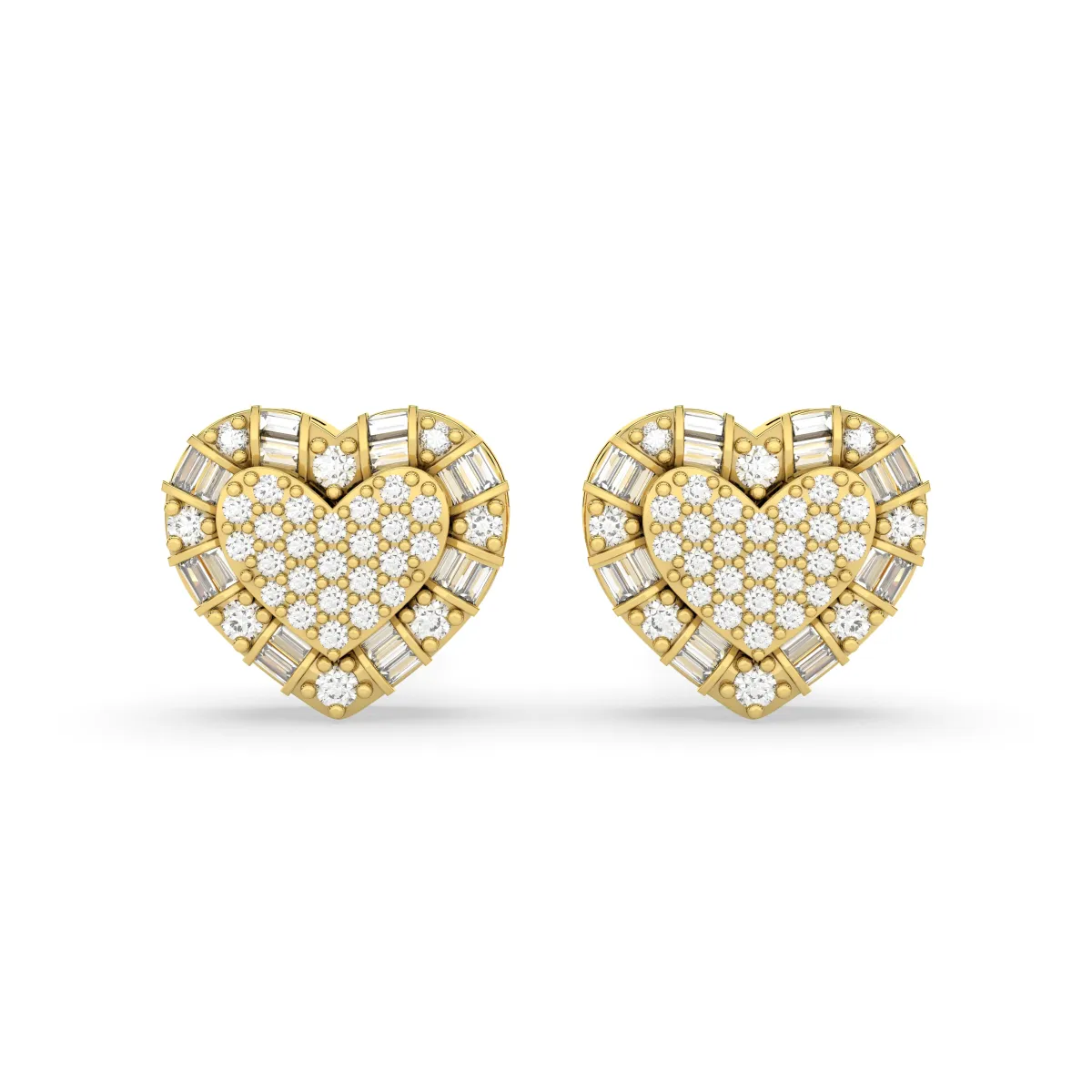 Pair Of Heart-Shaped Natural Diamond Composite Stud Earrings