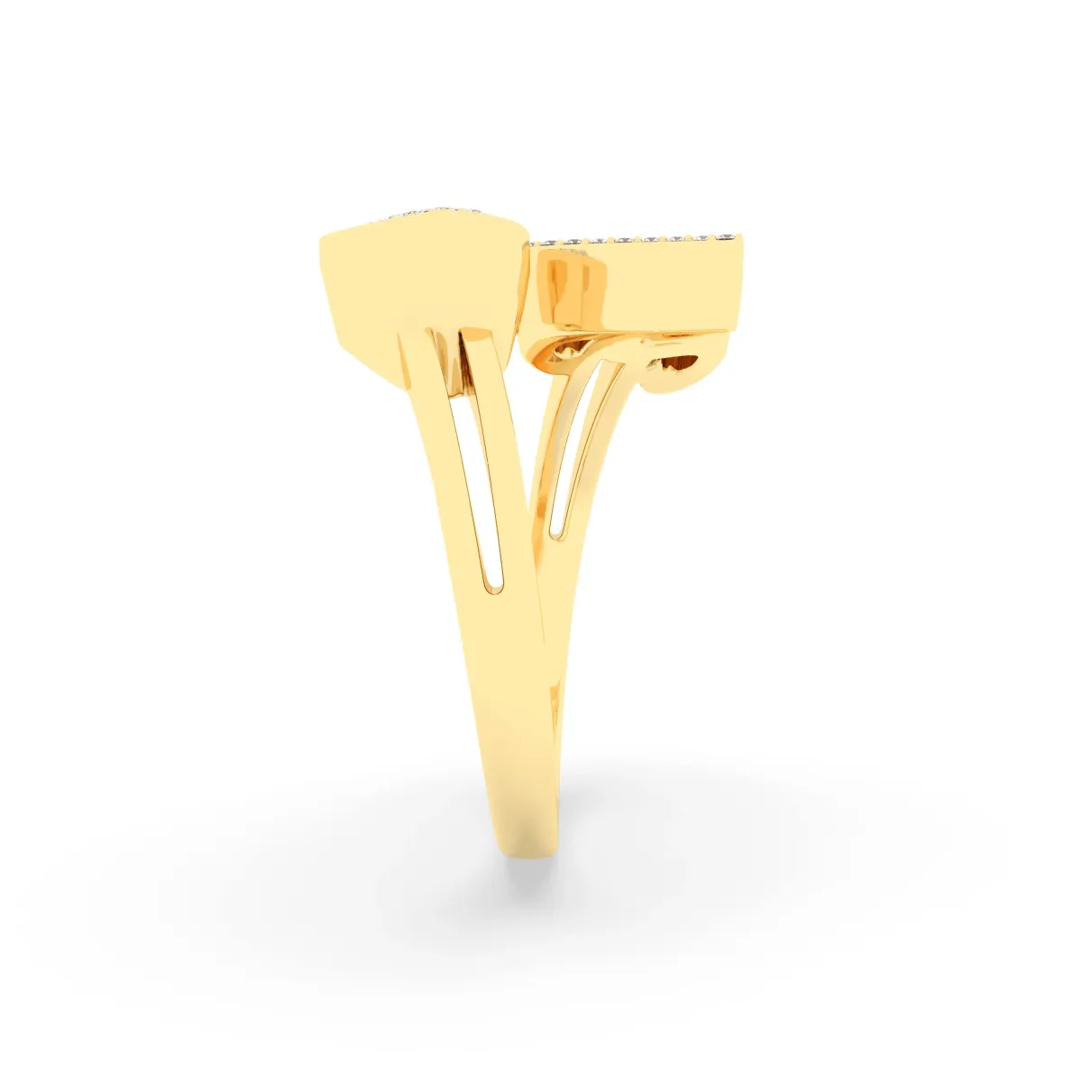 Gold Round Natural Diamond Heart Initial Y Rings