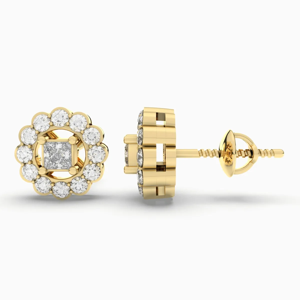 Flower Natural Diamond Cluster Stud Earrings
