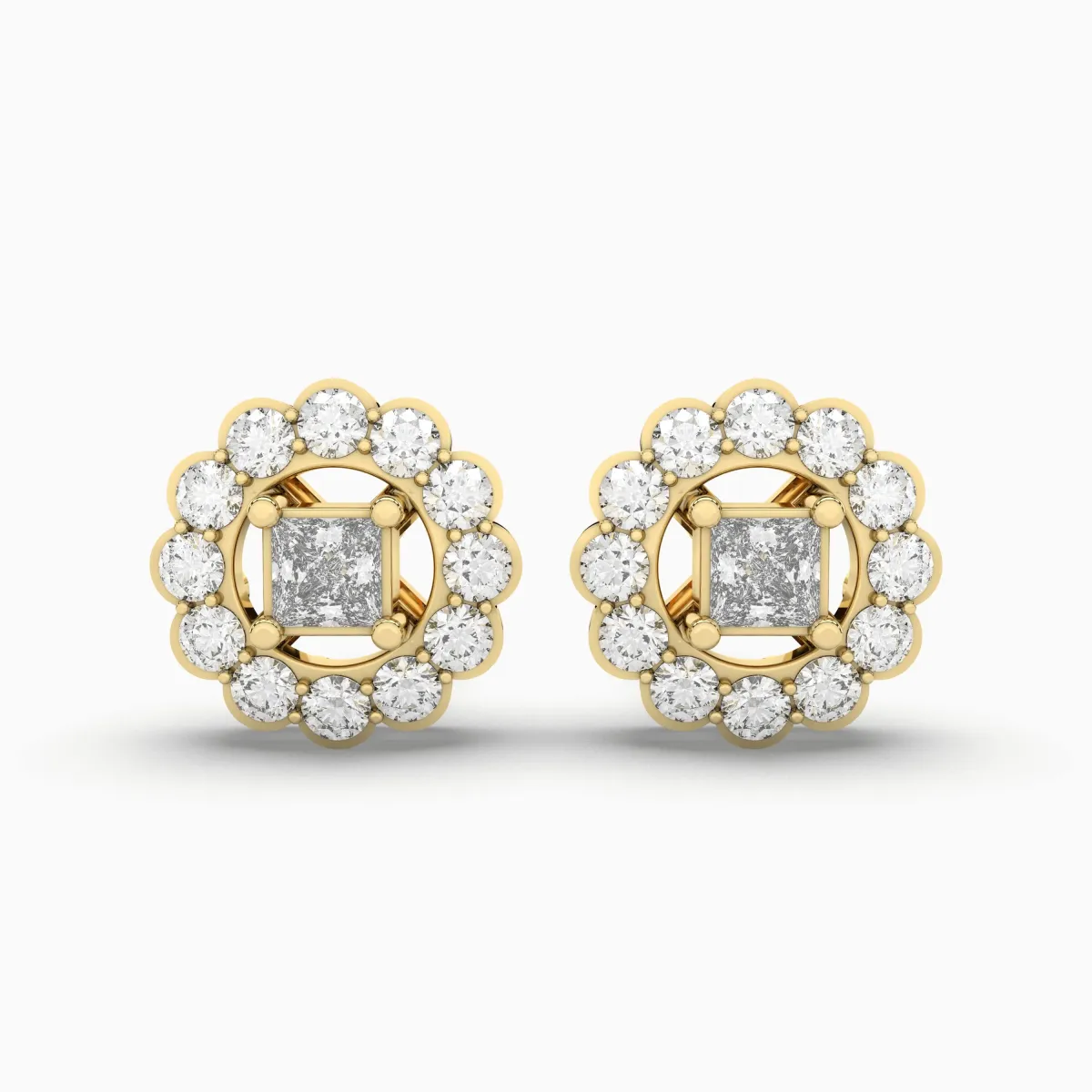 Flower Natural Diamond Cluster Stud Earrings