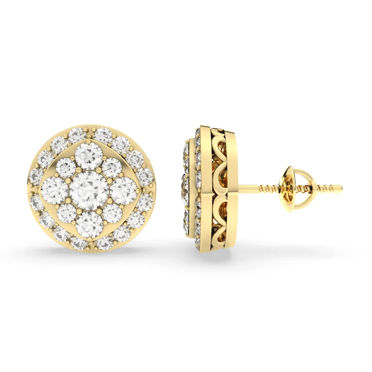 Round Cluster 1.03 CT.T.W Natural Diamond Stud Earring