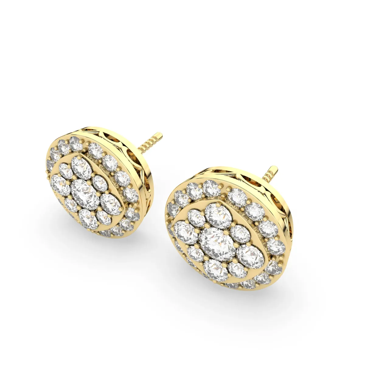 Round Cluster 1.03 CT.T.W Natural Diamond Stud Earring