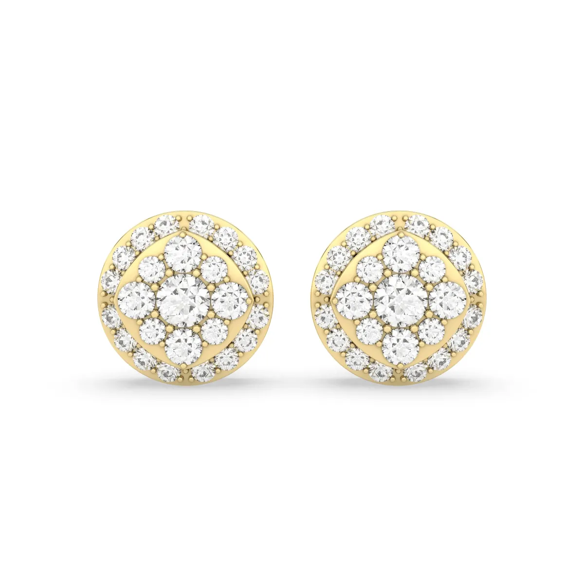 Round Cluster 1.03 CT.T.W Natural Diamond Stud Earring