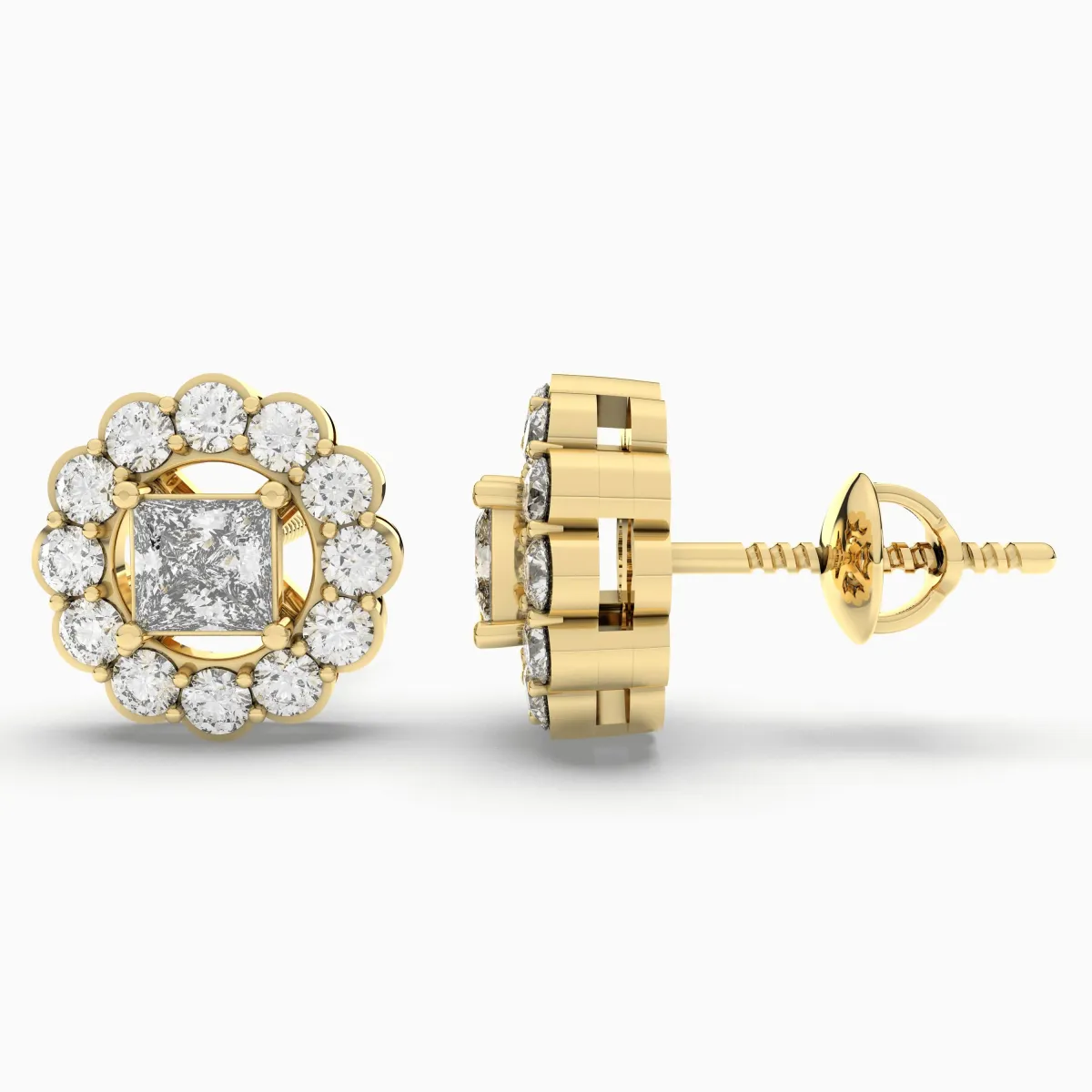 Brilliant Flower Blossom Gold Natural Diamond Stud Earrings