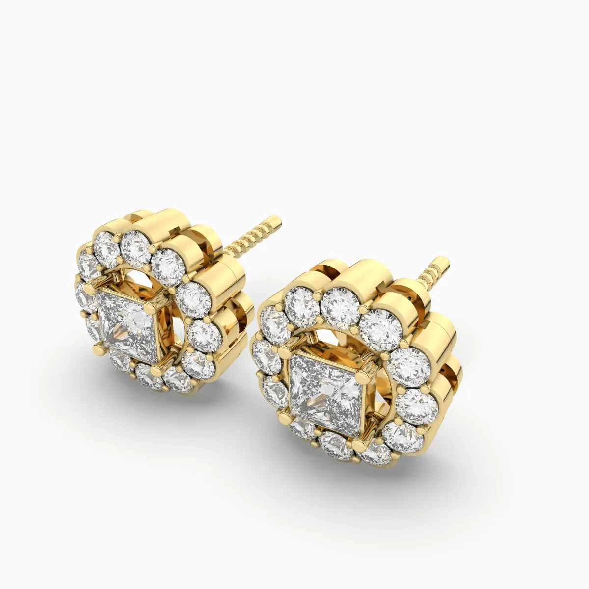 Brilliant Flower Blossom Gold Natural Diamond Stud Earrings