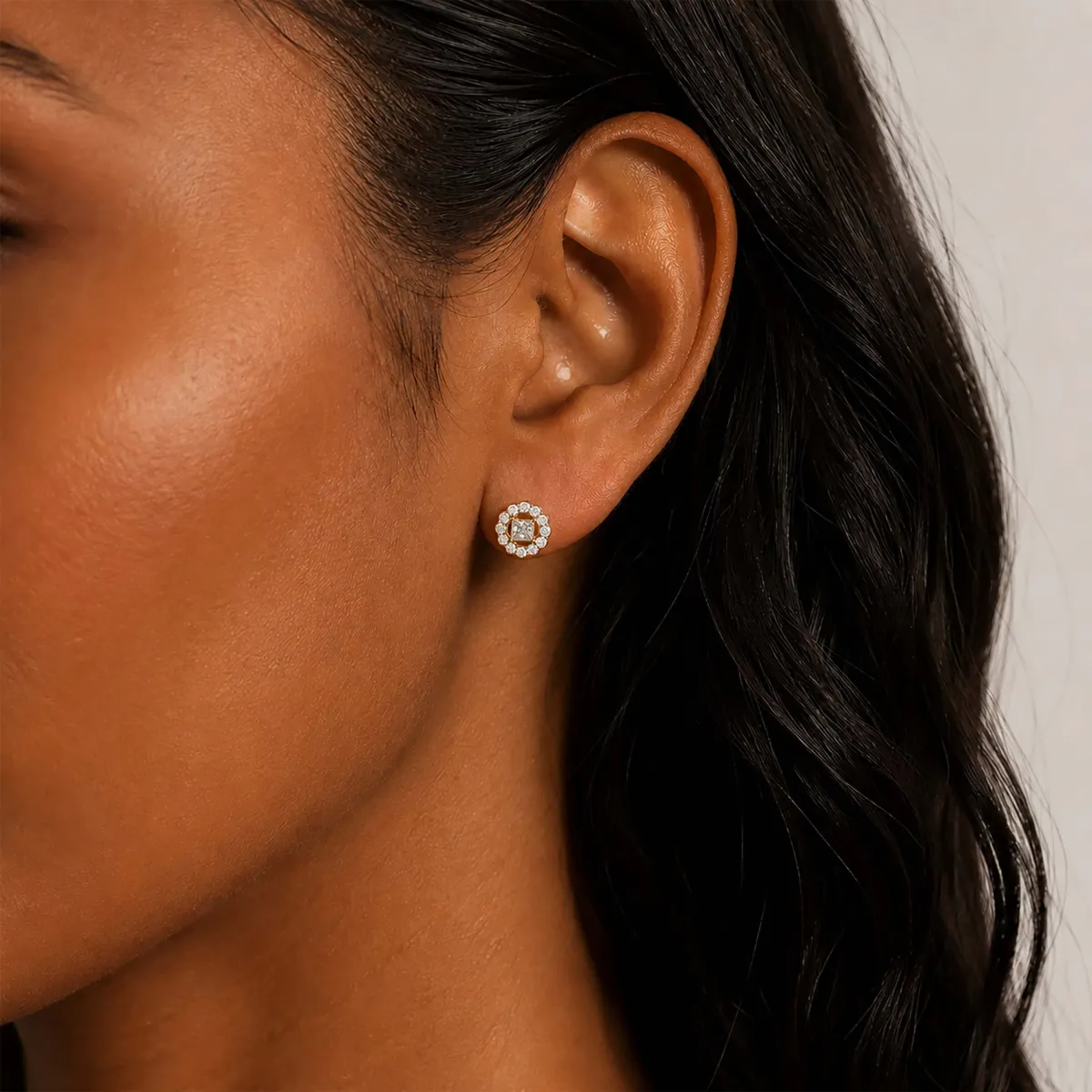 Brilliant Flower Blossom Gold Natural Diamond Stud Earrings
