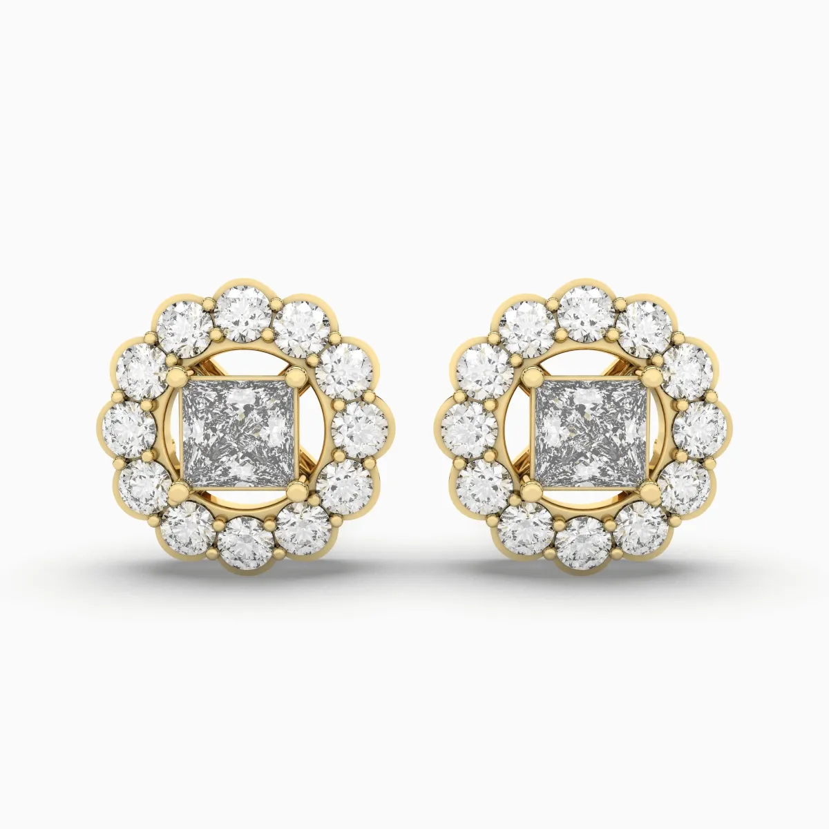 Brilliant Flower Blossom Gold Natural Diamond Stud Earrings