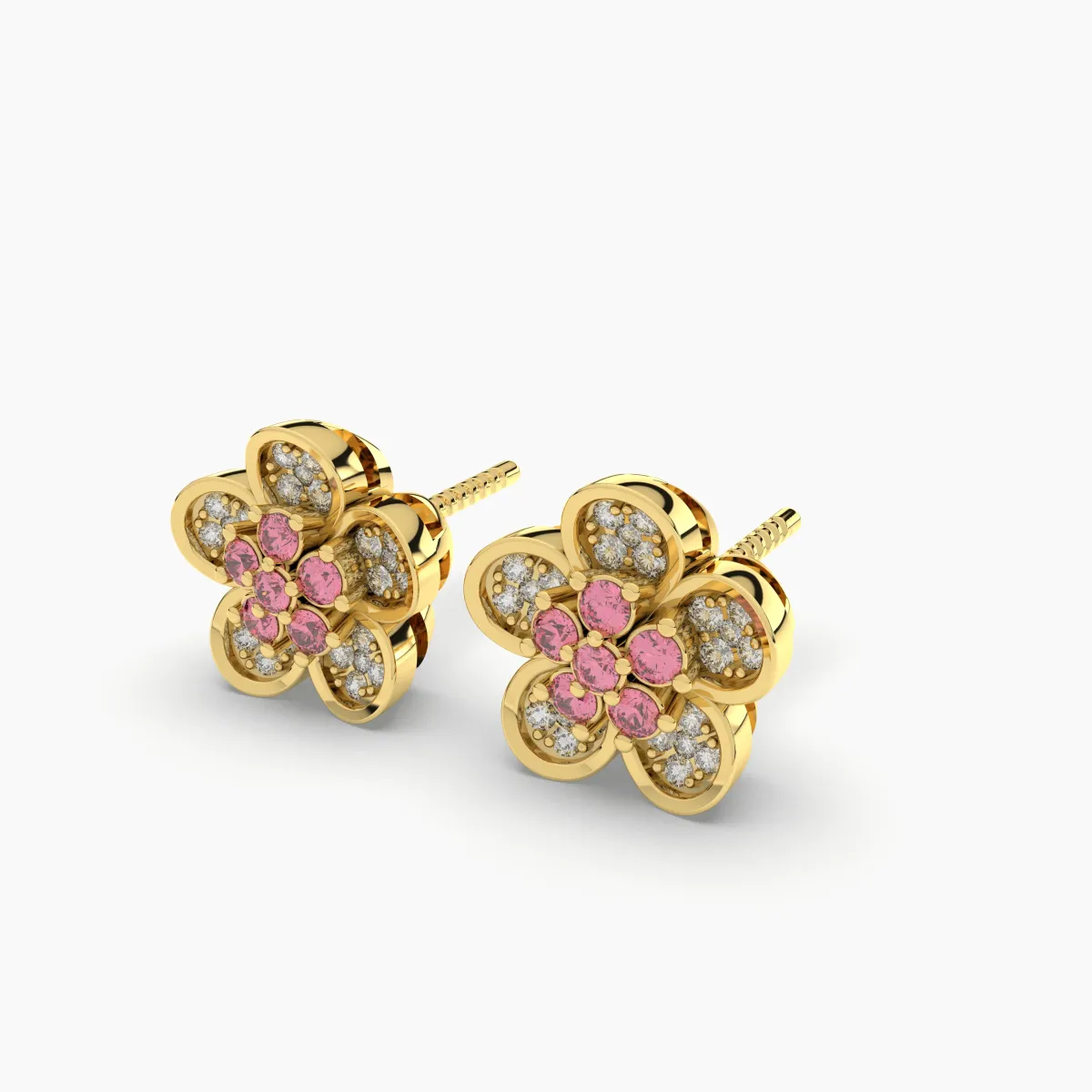 Aja Unisex Natural Diamond Stud Earrings With Pink Rubies