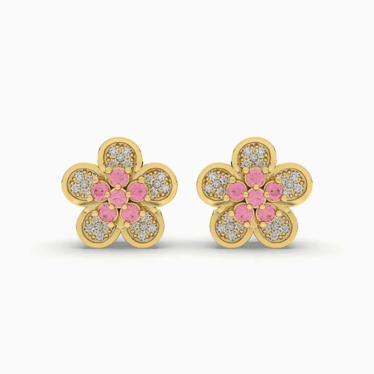Aja Unisex Natural Diamond Stud Earrings With Pink Rubies