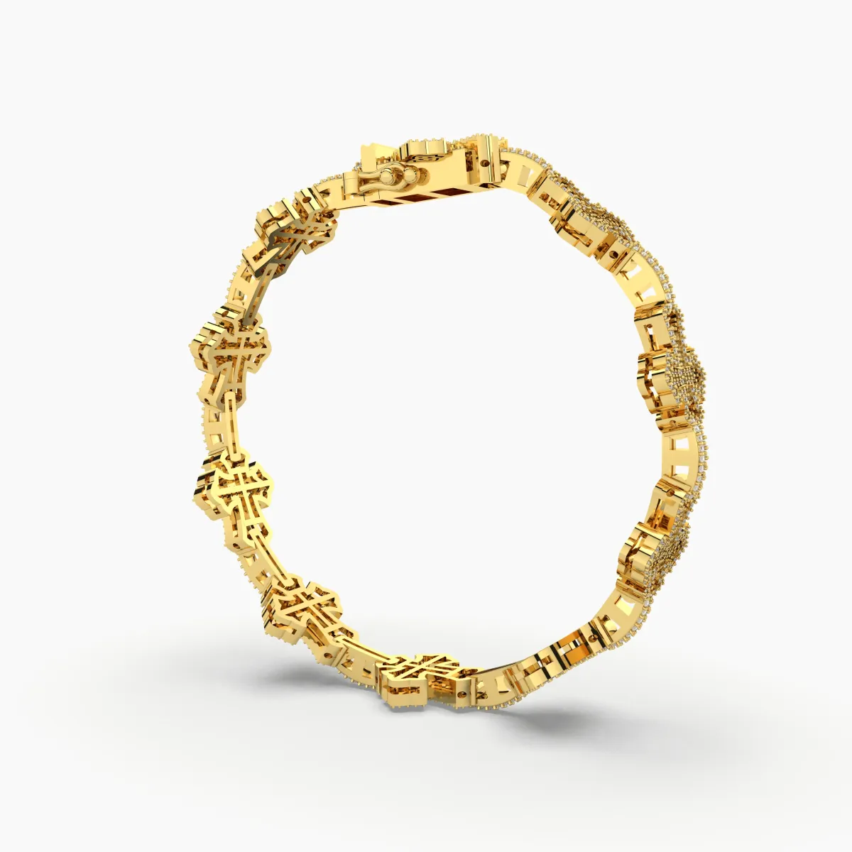 Natural Diamond Link Bracelet Featuring A Cross-Style Design