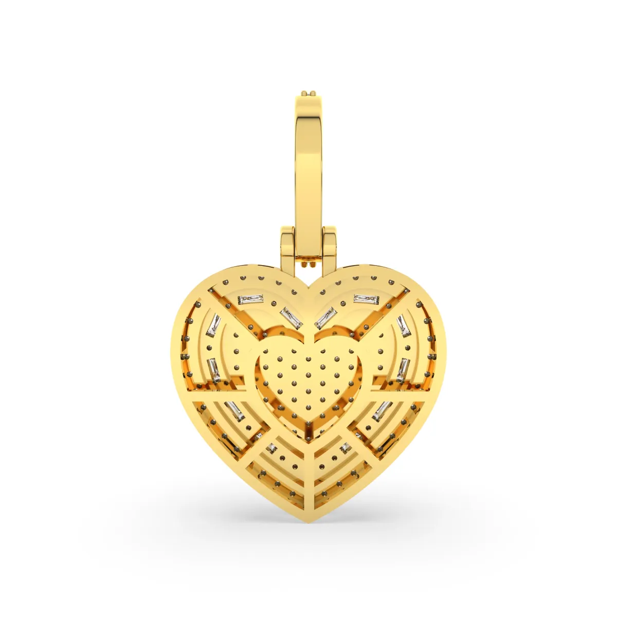 Round And Baguette Cut Natural Diamond Heart Pendant