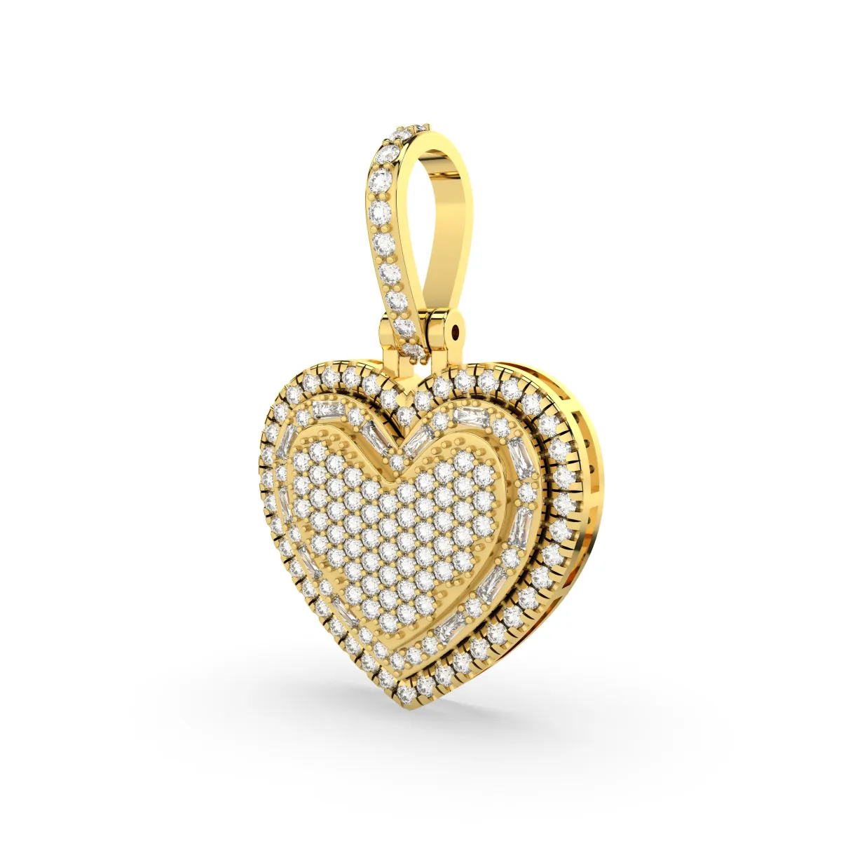 Round And Baguette Cut Natural Diamond Heart Pendant