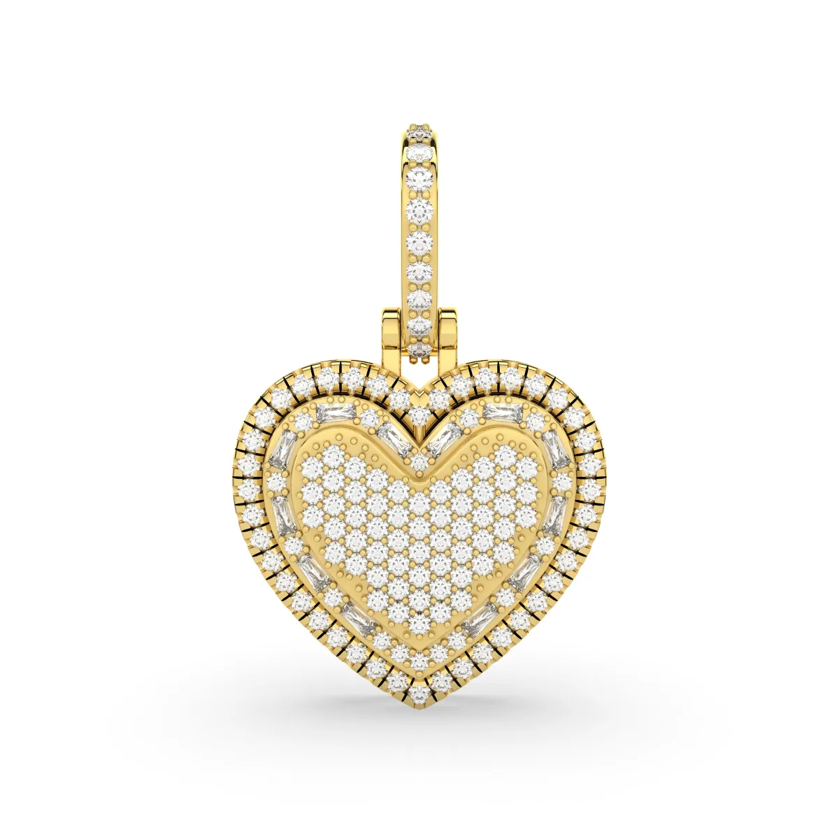 Round And Baguette Cut Natural Diamond Heart Pendant