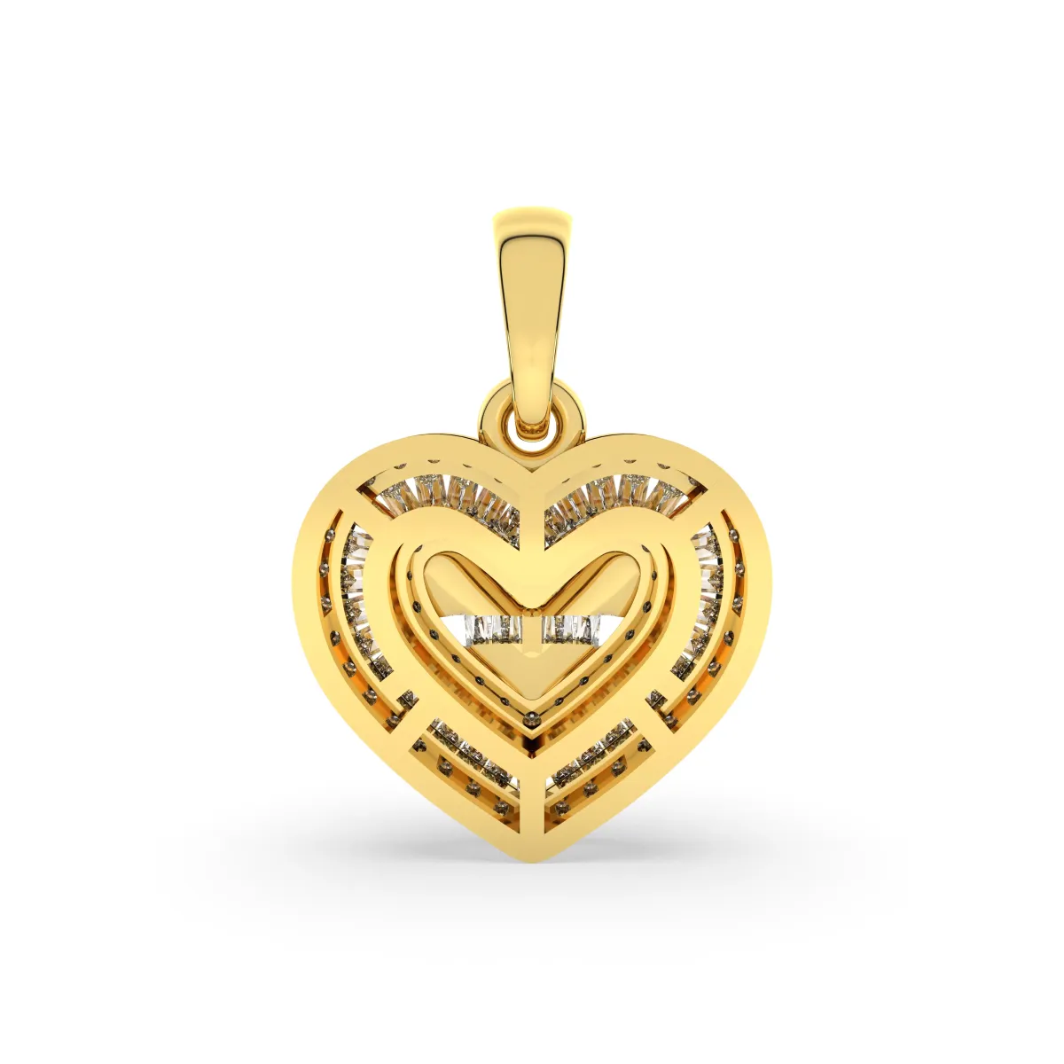 Natural Diamond Heart Triple Layer Baguette And Round Shape Pendant