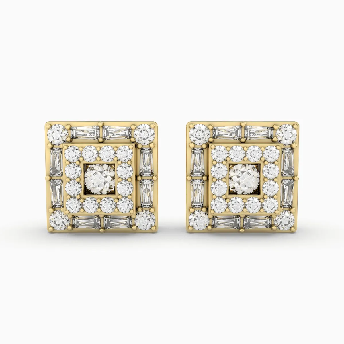 Gold Vintage Square Natural Diamond Stud Earrings For Women
