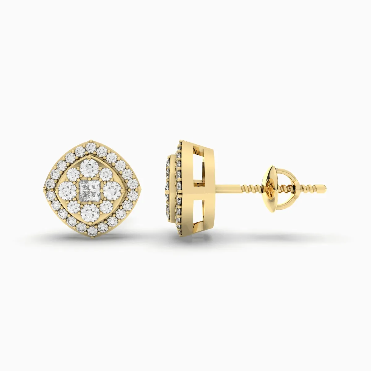 Unisex Stud Earrings 0.29 CT.T.W Natural Diamond Cluster Halo Design