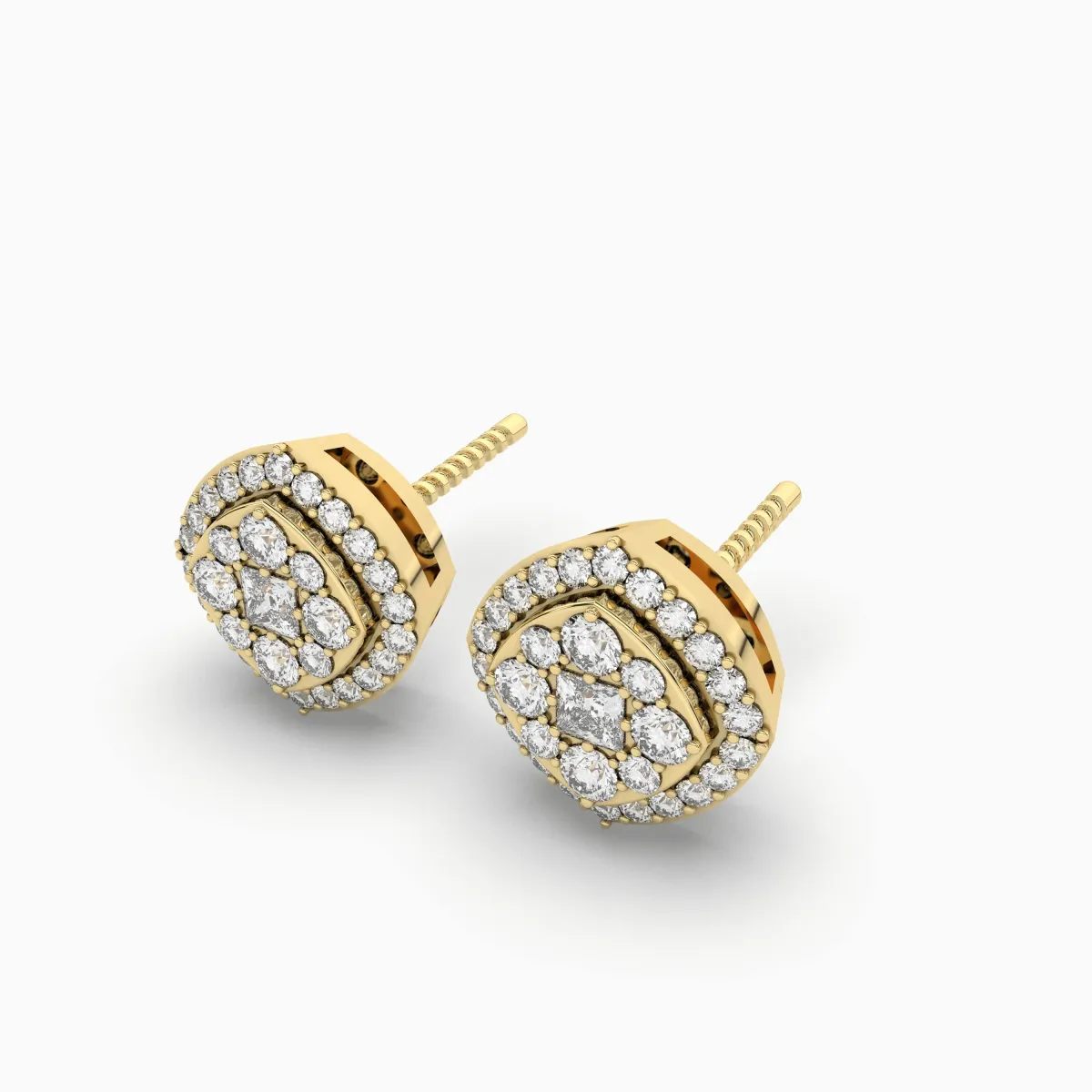 Unisex Stud Earrings 0.29 CT.T.W Natural Diamond Cluster Halo Design