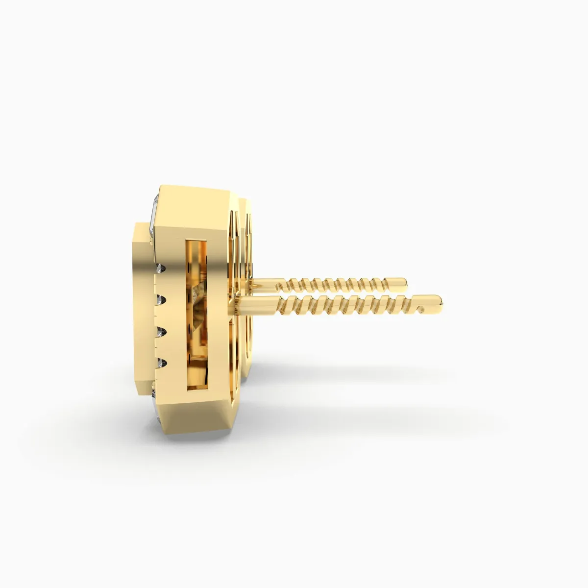 Gold Square Natural Diamond Stud Earrings