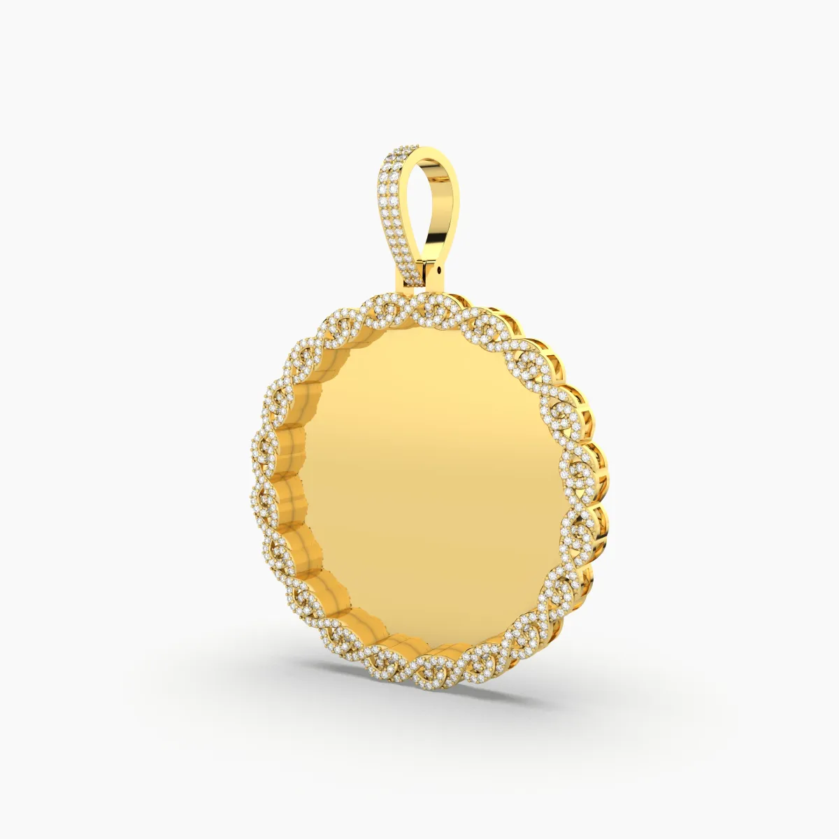 Round Natural Diamond Encrusted Photo Or Memory Pendant