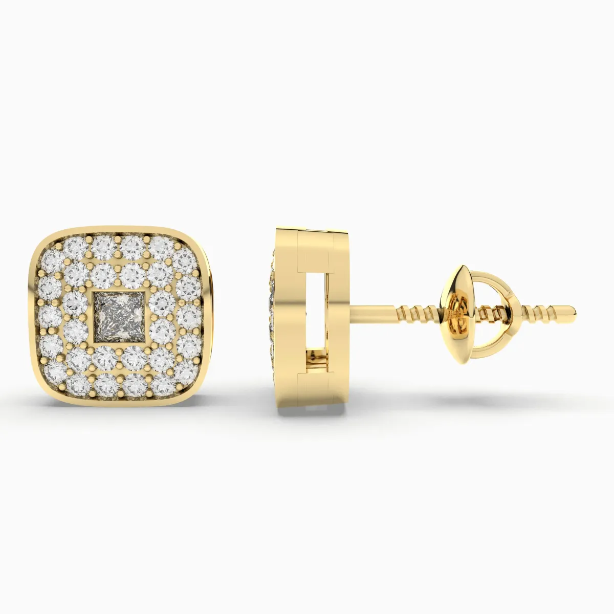 Square Natural Diamond Stud Earrings 0.27 CT. Prong Set Natural Diamonds