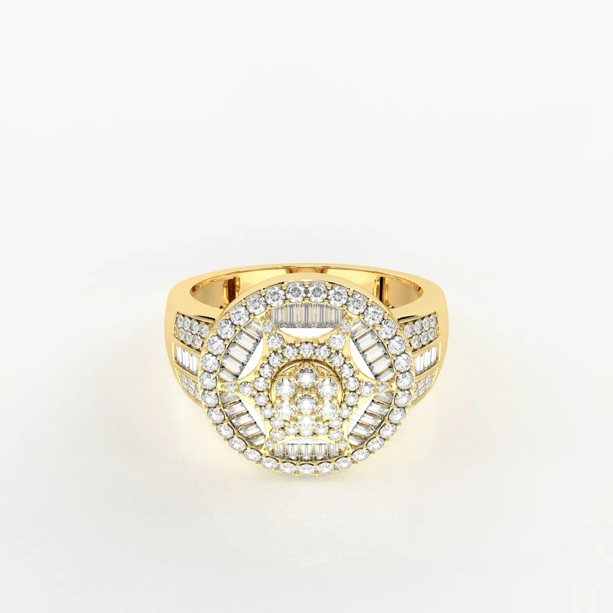 Tier Step Statement Gold Natural Diamond Round Ring